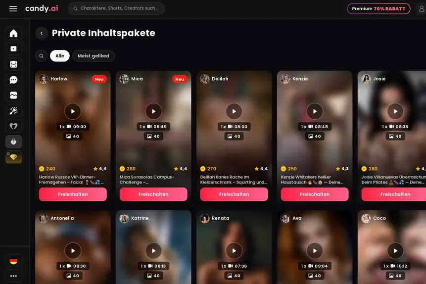 Private Foto- und Videopakete eines Charakters mit verschwommenen Vorschauen.